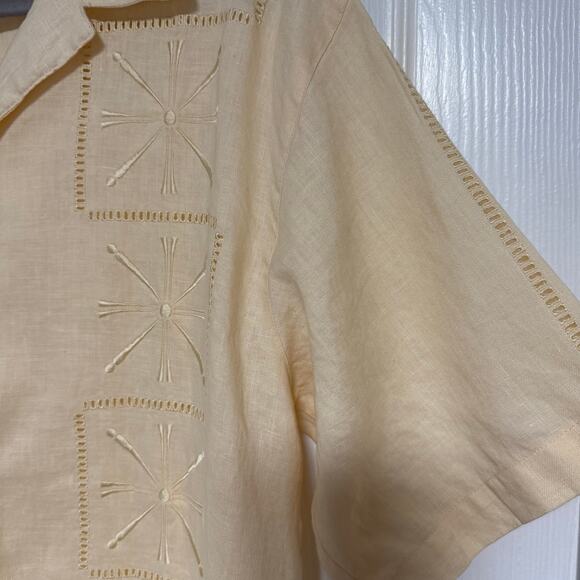 Metafuori Men's 100%Linen Light Yellow Embroidered Button Down Shirt Size Large - Picture 7 of 14